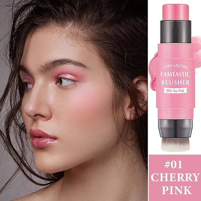 Cream Blush Stick,Blush Stick for Cheeks with Contour Tea Pink）