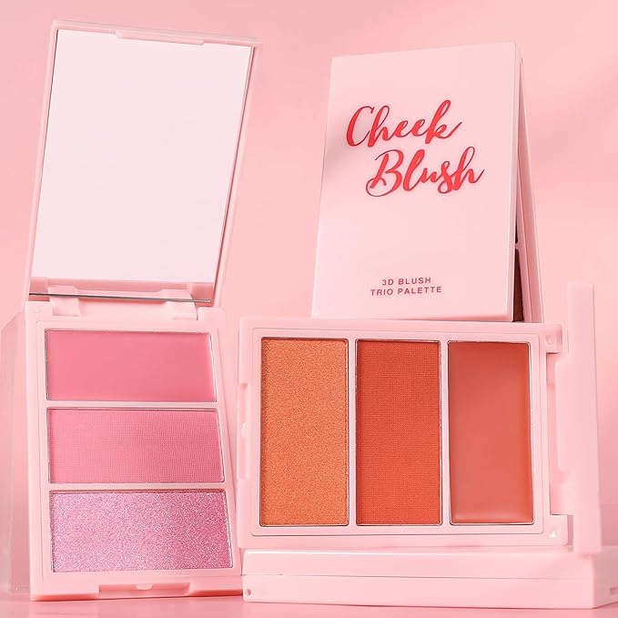 3D Blush Palette, Multi-Use Makeup Powder Blush Palette Cream Blush For Cheeks, Mulit Glow Balm, Lightweight, Smooth, Blendable, Long-Lasting Pigment, Natural Shimmery Or Matte Finish(01#)