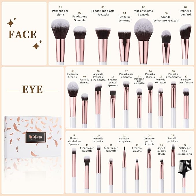 DUcare Makeup Brushes Set Professional 27Pcs Makeup Brushes Premium Synthetic Kabuki Foundation Blending Face Powder Blush Concealers Eye Shadows Make Up Brushes Kit White