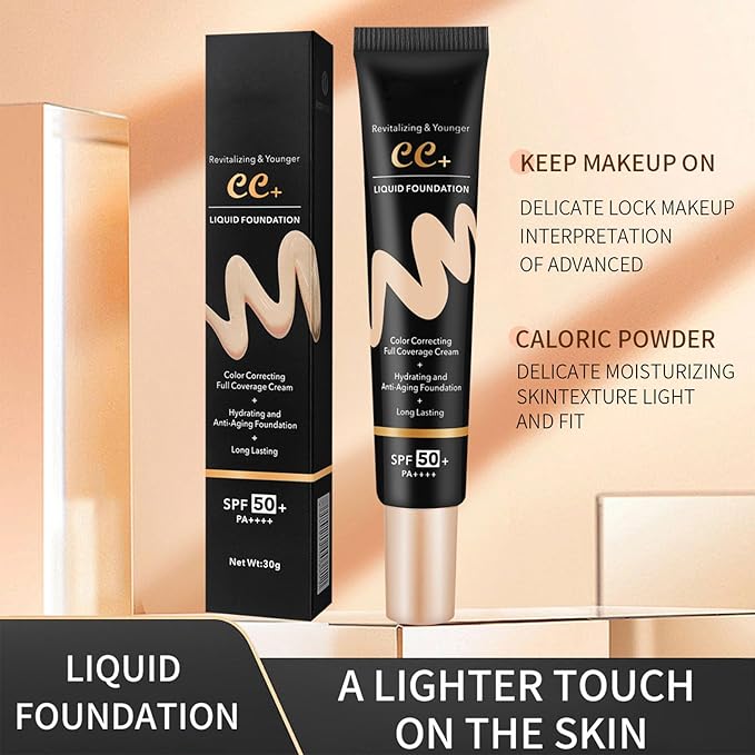 CC Color Correcting Full Coverage Cream SPF 50, CC Cream Foundation, Cover Blemish, Correcting Uneven Skin Tone, Oil Control, Lightweight Waterproof Long Lasting Hydrating CC Cream (Ivory)