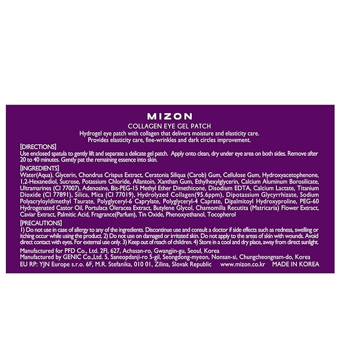 MIZON Collagen Eye Gel Patch with Hydrolyzed Collagen, Caviar, and Chamomile for Firming, Nourishment, and Wrinkle Care – 60pcs –