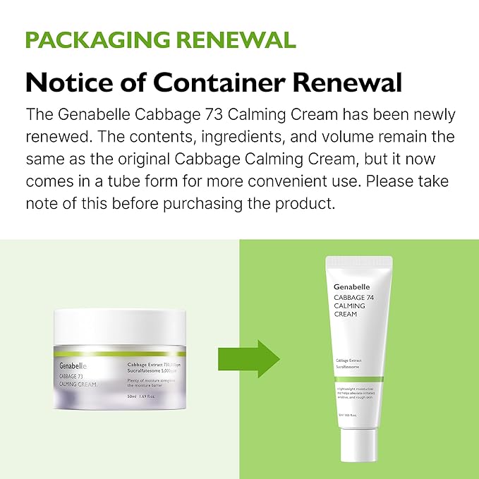 Cabbage 74 Calming Cream - Lightweight Watery-Type Moisturizer with CICA, Sucralfate, Hyaluronic Acid, Helps Instantly Calm, & Hydrate the Skin 1.69 fl. oz.