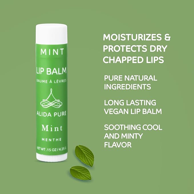 Mint Lip Balm Collection, Vegan Lip Balm Set, Beeswax Free, with Avocado Oil, Organic Jojoba Oil, and Vitamin E, Natural Moisturizer for Dry, Chapped Lips, 3 Tube Set