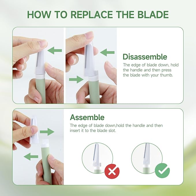 Dermaplane Razor - Facial Hair Removal Tool with 8 Refill Blades, Exfoliating Dermaplaning Tool for Face, Eyebrow Razor with Safety Cover, Face Shaver for Women (Green)