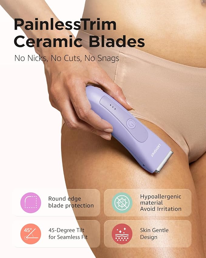 Bikini Trimmer for Women, Pubic Hair Trimmer Shaver for Women -Waterproof Hair Shaver Razors, LADYSPOT™ Shaving Sets,with 3 Guards,Replaceable Hypoallergenic Ceramic Blade,Wet/Dry(Purple)