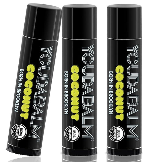 Organic Lip Balm, Coconut Flavor - 100% Natural Lip Moisturizer, USDA Certified - Lip Balm for Dry, Cracked Lips (3 Pack)