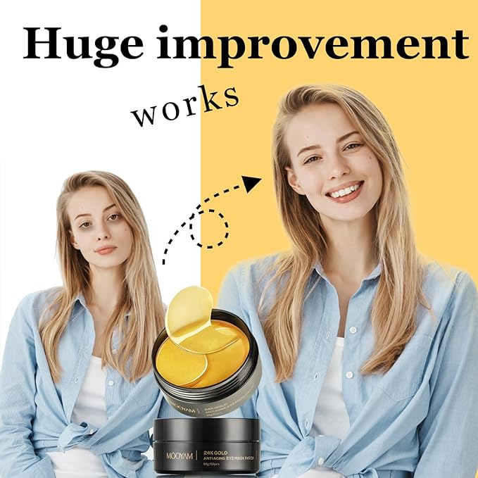 24k Gold Eye Treatment Maks 60PCS Under Eye Patch Cooling Under Eye Pads for Brightening Repairing and Refreshing Your Skin Under Eye Mask, Beauty Skin Care(gold)