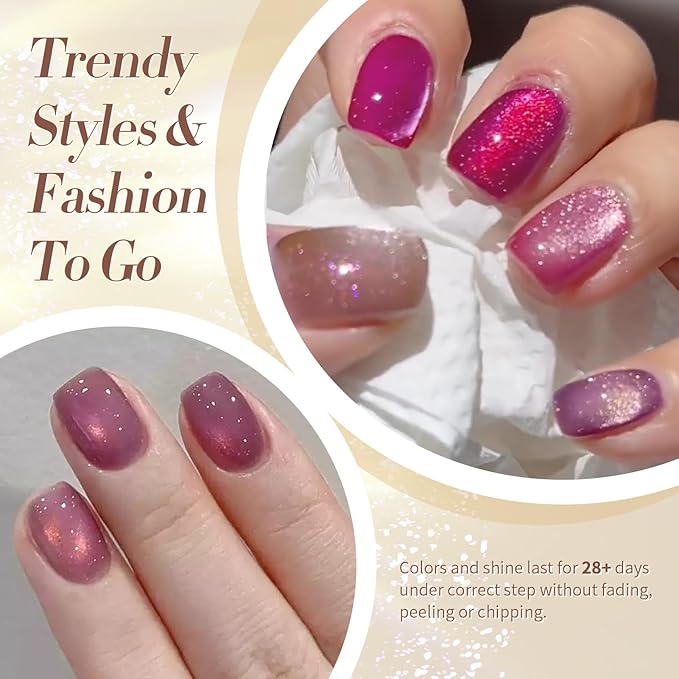 Born Pretty Cat Magnetic Eye Gel Nail Polish, Fall Winter Jelly Glass Magnetic Gel Polish, Purple Brown Pink Nude Glitter Soak Off Nail Art Salon Manicure Home Gift 7ml 6pcs