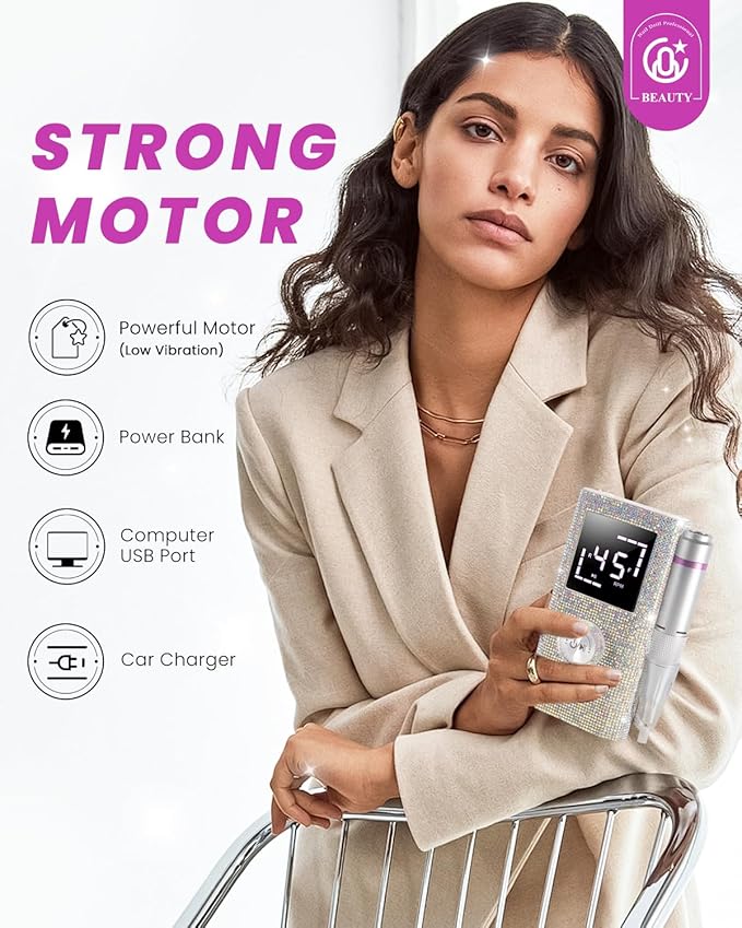 CozyZen Cordless Electric Nail Drill, 45000 RPM Rechargeable Diamond E-File, Portable & Low Noise for Acrylic/Gel Nails, Manicure & Pedicure - Professional & Home Use