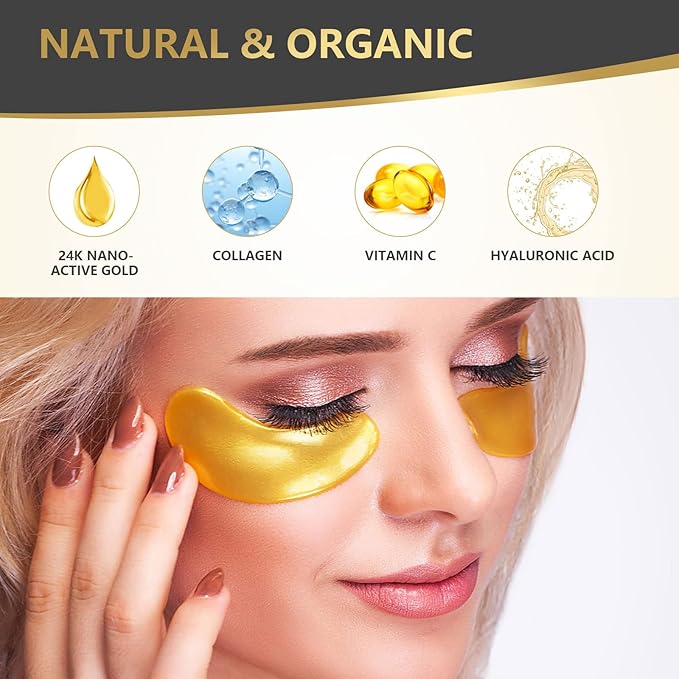 24K Gold Eye Mask, 30 Pairs, Natural Anti-aging Eye Pads for Puffy Eyes, Dark Circles, and Eye Bags with Amino Acid & Collagen, with Revitalize and Hydrate Your Skin