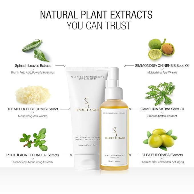 2PCS Folic Acid&Amino Acid,Essence combination of oil and lotion,Age-Defying Vegetable Glycerine for Skin Firms, Smooth, Anti Stretch Mark, Moisturizing 6.7 OZ +3.7 OZ