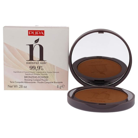PUPA Milano Natural Side Bronzing Powder 003 Intense Bronze - Add Warmth and Glow to Skin - Easy Blending Bronzer Contour Makeup Powder to Brighten Complexion - 99.9% Natural Formula - 0.28 oz