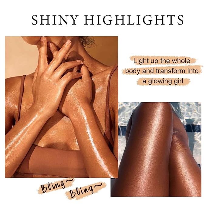 Shimmer Body Luminizer 5 Color Waterproof Smooth Face Body Glow Illuminator Non-sticky Liquid Body Highlight Illuminator for Face & Body & Leg (80 ML, 03 Bronze Gold)