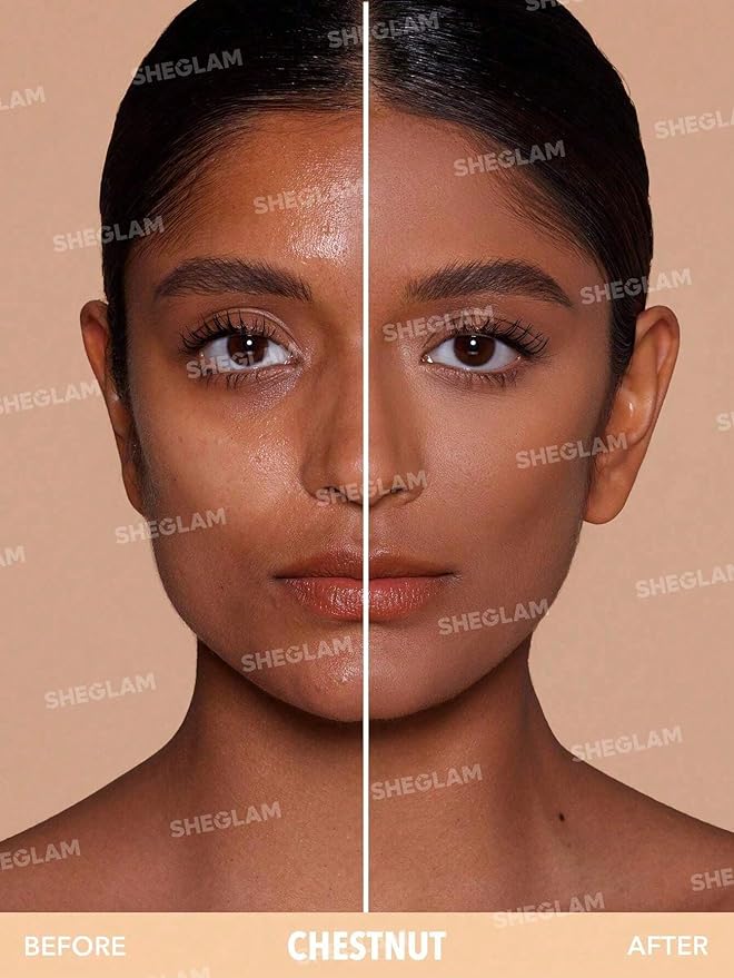 SHEGLAM SKin-Focus Full Coverage Powder Foundation Oil-Control Lightweight Face Pressed Powder Makeup-Wheat