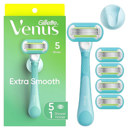 Venus Extra Smooth Women's Razor with Reusable Razor Handle, 5 Razor Blade Refills and Shower Holder