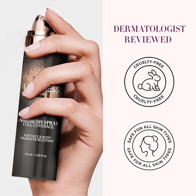 LUMINESS Spray Airbrush Foundation Makeup, Shade 010 - Lightweight, Full Coverage Foundation for Face, Neck & Body - Water-Based Concealer for Seamless Blending, Natural-Looking Finish, 2.36 fl oz