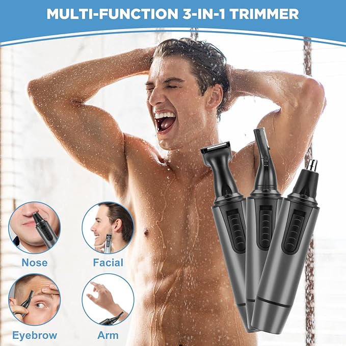 AREYZIN Nose Hair Trimmer for Men,Rechargeable Ear and Nose Trimmer Kit,Professional Painless Eyebrow Facial Hair Clipper, IPX7 Waterproof,Dual Edge Blades Easy Cleansing,Dark Gray