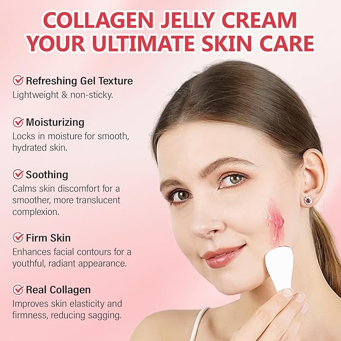 Collagen Jelly Cream - Instant Face Lift & 24h Hydration - Korean Skincare with Hydrolyzed Collagen - No Artificial Colors, 3.38 Fl Oz - Real Results, Transform Your Skin