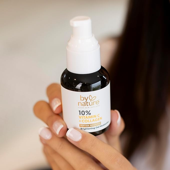 By Nature Gel Face Moisturizer - 10% Vitamin C + Collagen Peptide Brightening Moisturizer for Face and Neck - Energize and Hydrate Dull Skin + Fade Dark Spots - Dry Skin Face moisturizer Gel