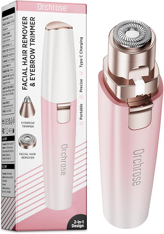 Rechargeable Facial Hair Remover for Women: 2-in-1 Device for Shaping Eyebrows and Removing Face Peach Fuzz (Gradient Pink)
