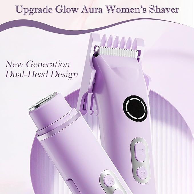 Upgrade Dermave Bikini Shaver, Dual Head 4 in 1 Bikini Trimmer for Women, IPX7 Waterproof Wet & Dry Use Electric Razor with Led Light and Display for Nose, Eyebrow, Bikini, Body (Purple)