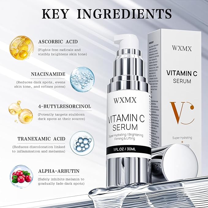 Super Vitamin C Face Serum for Mature Skin: All-in-One Hydrating Anti-Aging Formula by Vitamin C, Hyaluronic Acid, Caffeine-Firming, Lifting, Targets Dark Spots, Wrinkles, 1 fl oz (Pack of 1)