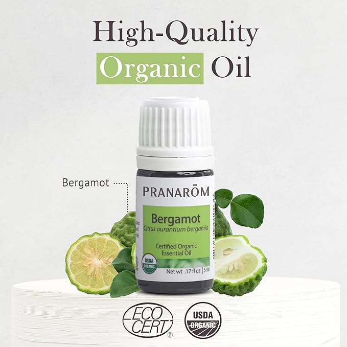 Pranarom USDA Certified Organic Bergamot Essential Oil (5ml), 100% Pure Undiluted Therapeutic Grade from Italy for Aromatherapy, Diffuser, Uplifting Scent, Immune Support, Relaxation, Sleep