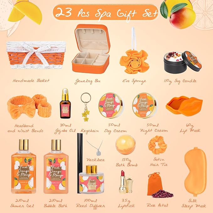 Mothers Day Gifts for Mom - 23-Piece Tropical Bath & Body Basket Set for Women, Spa Gift Basket with Shower Gel, Bath Bomb | Christmas Valentine's Birthday Gift All Occasion Holiday Gift Idea for Her