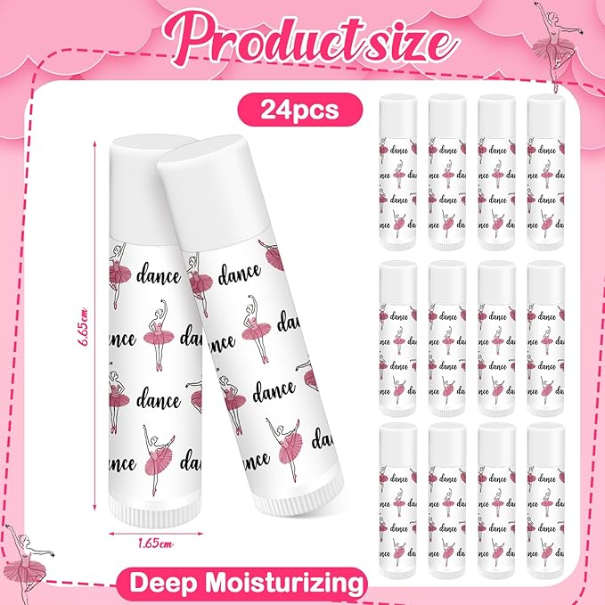 24 Pack Dance Theme Ballet Lip Balms Bulk Moisturizing Lip Balms Back To School Gift Ballet Gifts Lip Balm Christmas Thanksgiving Day Dance Party Thanks Gift for Dancer Girl Woman
