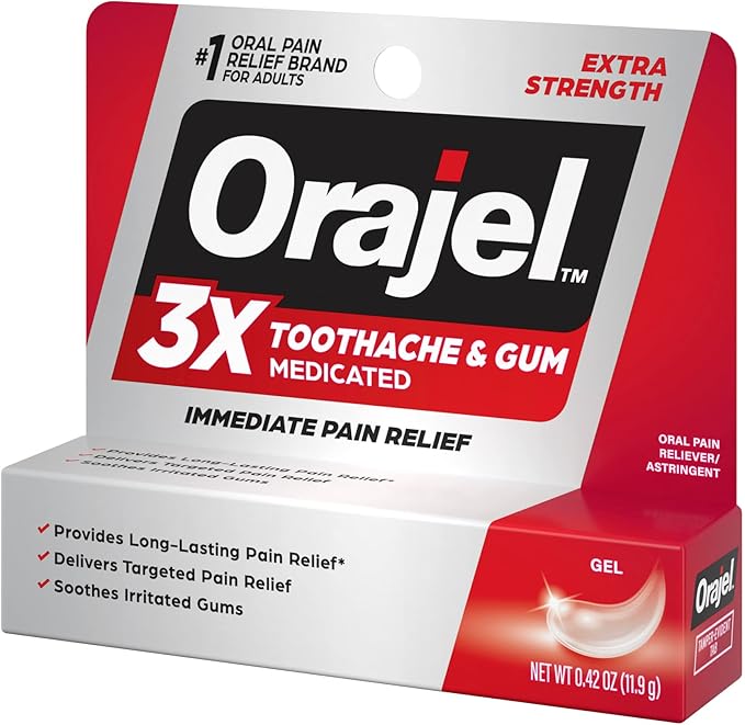 Orajel 3X for Toothache & Gum Pain: Maximum Gel Tube 0.42oz - from #1 Oral Pain Relief Brand for Instant Pain Relief (Pack of 2)