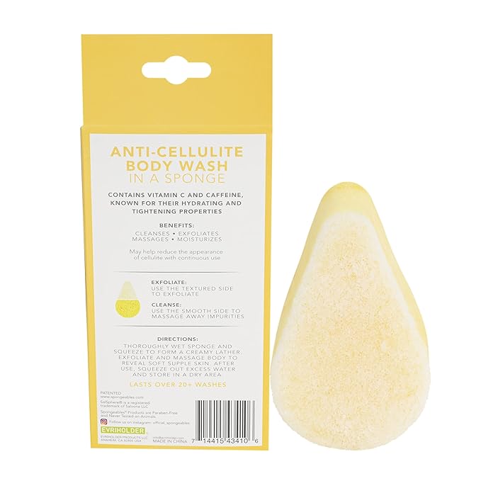 Spongeables Anti Cellulite Body Wash in a 20+ Wash Sponge, Citrus, 3 Count
