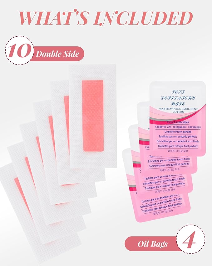 20PCS Facial Wax Strips for Hair Removal, Facial Hair Removal for Women, Waxing Kit for Women's Face, Bikini, Chest, Body, Arms, Legs, Back, & Brazilian | 20ct Waxing Strips & 4 calming Oil Wipes