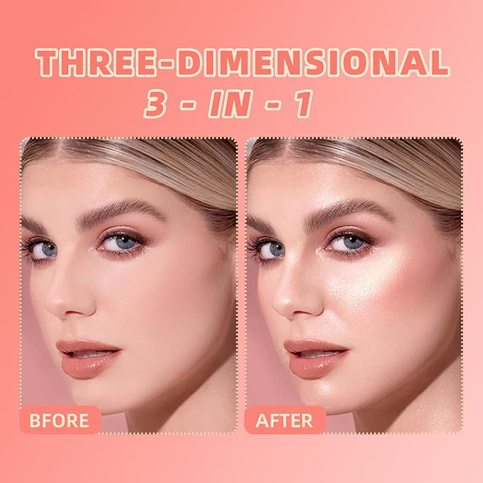 3 in 1 Highlighter Contour Blush Makeup Palette,