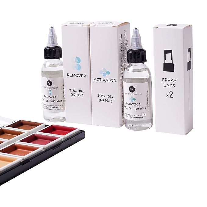 Flesh Tone Alcohol-Activated Palette, Activator, and Remover Kit, Professional SFX Makeup Set, Tattoo Cover