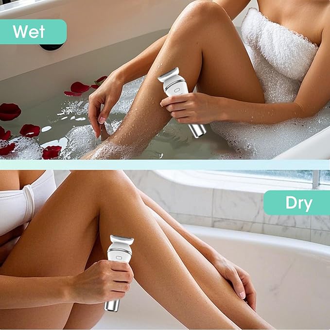 Epilators Hair Removal for Women-2 in 1 Eletctric Razors for Women,Dual Head Bikini Trimmer for Pubic Hair/Lady Facial Razor,Cordless Epilator Body Shaver for Smooth Wet/Dry Shaving,Led Light
