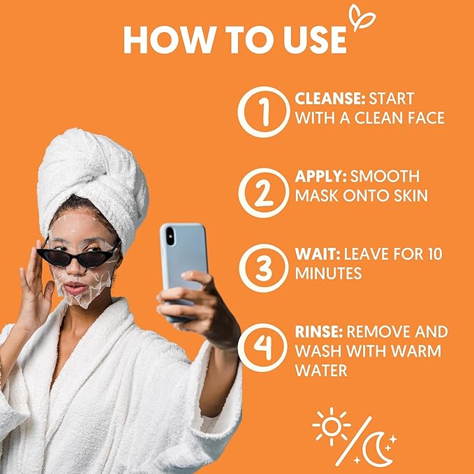 By Nature Hydrating Face Masks with Vitamin C + Collagen, Made From Bamboo Fiber from New Zealand (4 Pack)