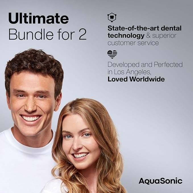 Aquasonic Duo PRO – Ultra Whitening 40,000 VPM Electric ToothBrushes – ADA Accepted - 5 Modes with Smart Timers - UV Sanitizing & Wireless Charging Base - 10 Proflex Brush Heads & 2 Travel Cases