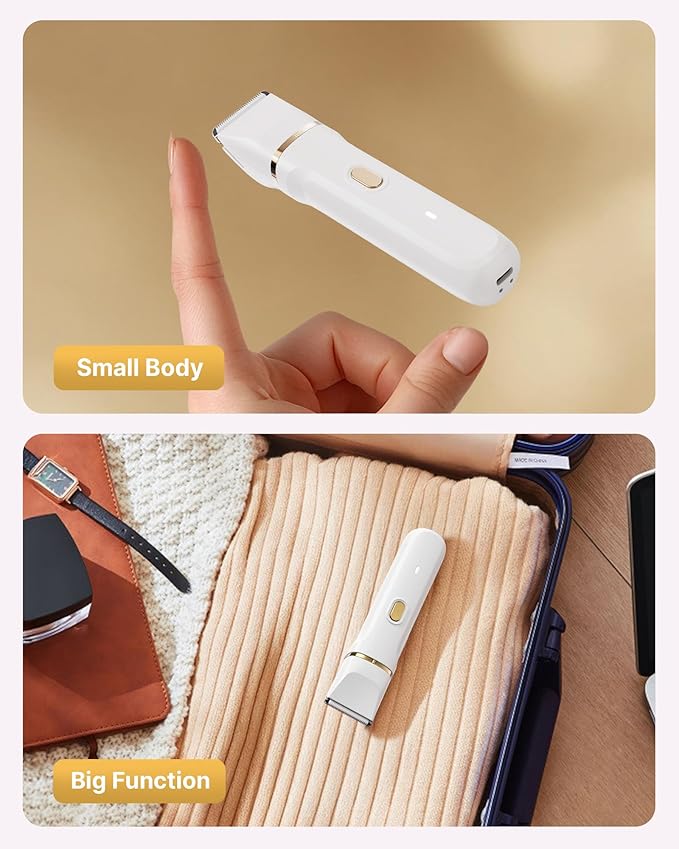 Upgraded Bikini Trimmer for Women, Dermave Bikini Shaver [2in1 & Painless] Electric Face Razors/Shaver, [Waterproof] Pubic Body Hair Trimmer, Replaceable Ceramic Blade, Charge Dock, Gifts for Women