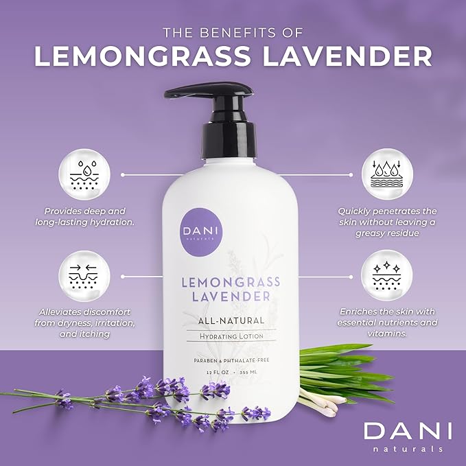 Naturals Hand & Body Lotion - Calming Lemongrass Lavender Scent, Moisturizing Lotion with Aloe Vera, Shea Butter & Vitamin E, Deep Hydration for Dry Skin, All Skin Types - 12 Oz