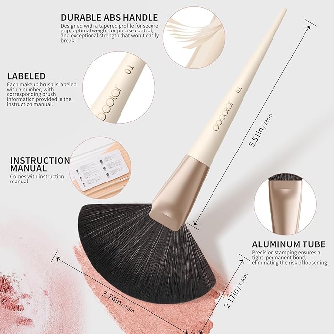 Docolor Makeup Brushes Set Professional 30Pcs Makeup Brushes Premium Synthetic Powder Kabuki Foundation Contour Blush Concealer Eye Shadow Blending Eyeliner Crease Eyebrow Make Up Brush Kit - Beige