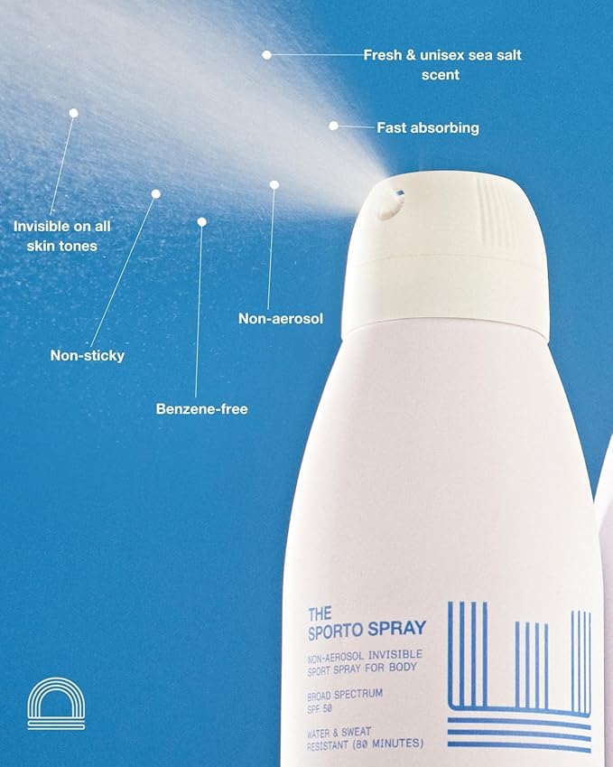 The Sporto Spray - Broad Spectrum SPF 50 Protection Body Sunscreen, Invisible Non-Aerosol Spray, 80 Min. Sweat & Water Resistance, Skin Nourishing Vitamin E, Aloe, Avocado Oil (5.5 Fl Oz)