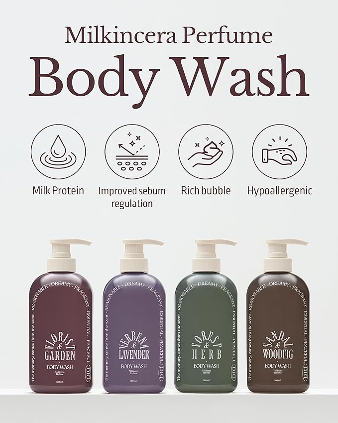 ODID Milk in Cera Perfume Body Wash - Korean Moisturizing Body Cleanser for All Skin Types - Subtle Verbena Lavender Scent - with Milk Protein and Ceramide, 16.9 fl.oz.