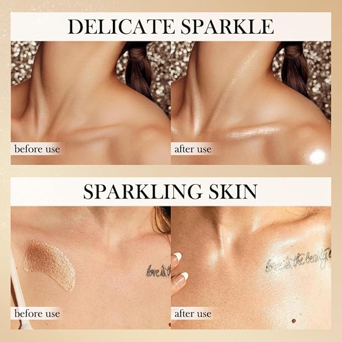 Shimmer Body Luminizer 5 Color Waterproof Smooth Face Body Glow Illuminator Non-sticky Liquid Body Highlight Illuminator for Face & Body & Leg (80 ML, 04 Golden Brown)