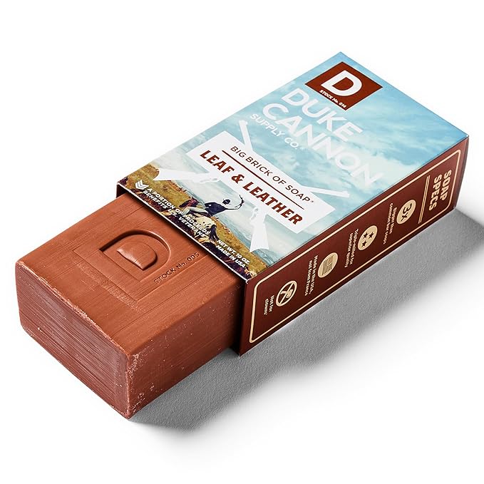 Duke Cannon Supply Co. Big Brick of Soap Bar for Men Leaf + Leather (Amber & Woodsy Scent) Multi-Pack - Superior Grade, Extra Large, Masculine Scents, All Skin Types, Paraben-Free, 10 oz (3 Pack)