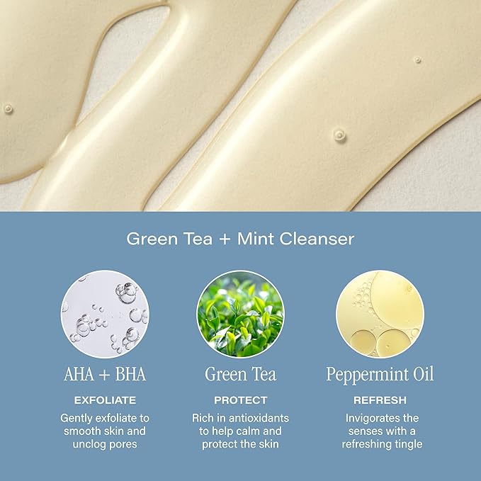 SKINN Day & Night Face Wash for Women & Men - Refreshing Green Tea & Mint Infusion, Nourishing Olive & Enzyme Formula - Complete AM/PM Cleanser Set for Hydrated