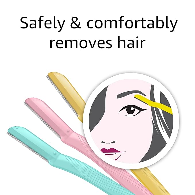 Amazon Basics Women's Multipurpose Exfoliating Dermaplaning Tool, Eyebrow & Facial Razor, Includes Blade Cover, Multicolor, 9 Count