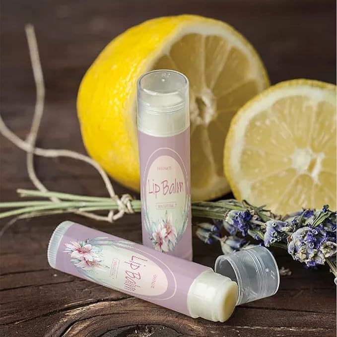 CRASPIRE Lip Balm Labels 80pcs Homemade Lip Balm Labels 2” Clear Lip Balm Labels for Tubes Printable Waterproof Lip Balm Stickers Labels for Lip Balm Handcream Candle Container（Flowers-Pink Purple）