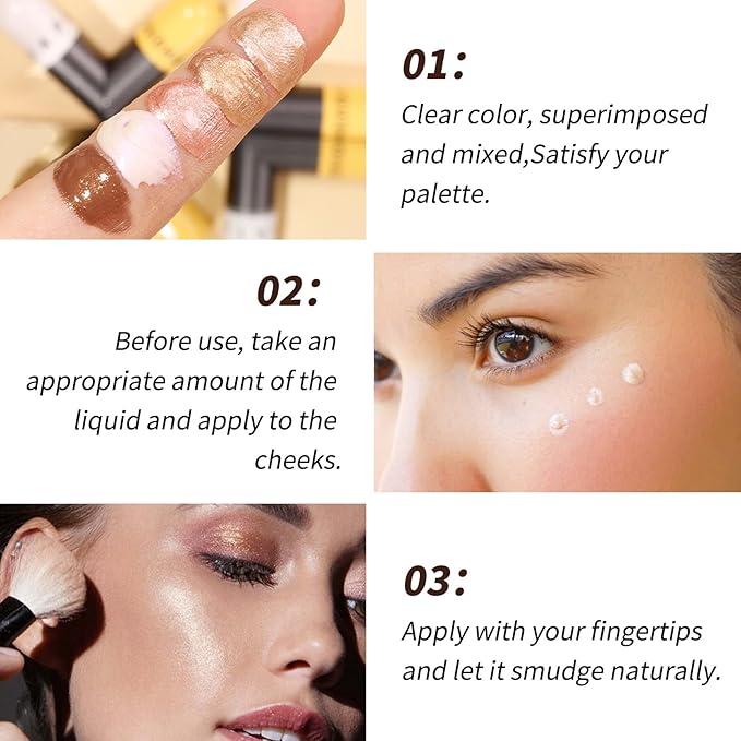 AKARY Liquid Highlighter Makeup for Face Body, Contour Foundation Illuminator Boom Stick, Two-color Highlight Shade Longwear Shimmer Glow Makeup, Valentine's Day gift (04 Champagne Gold + Warm Brown)