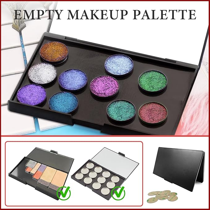 Magnetic Makeup Palette Empty with Mirror - Professional Empty Makeup Palette and Strong Magnetic Base - DIY Cosmetics Storage Box for Eyeshadow, Blush, Lipstick - Compact & Portable Design.
