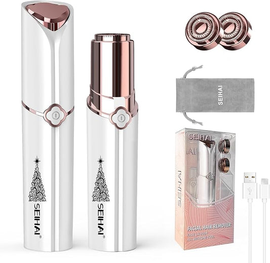 Facial Hair Remover for Women, SEIHAI Rechargeable Face Shavers for Women,Included 2 x Replacement Heads, Upper Lip, Chin, Face Hair Remover Peach Fuzz Remover
